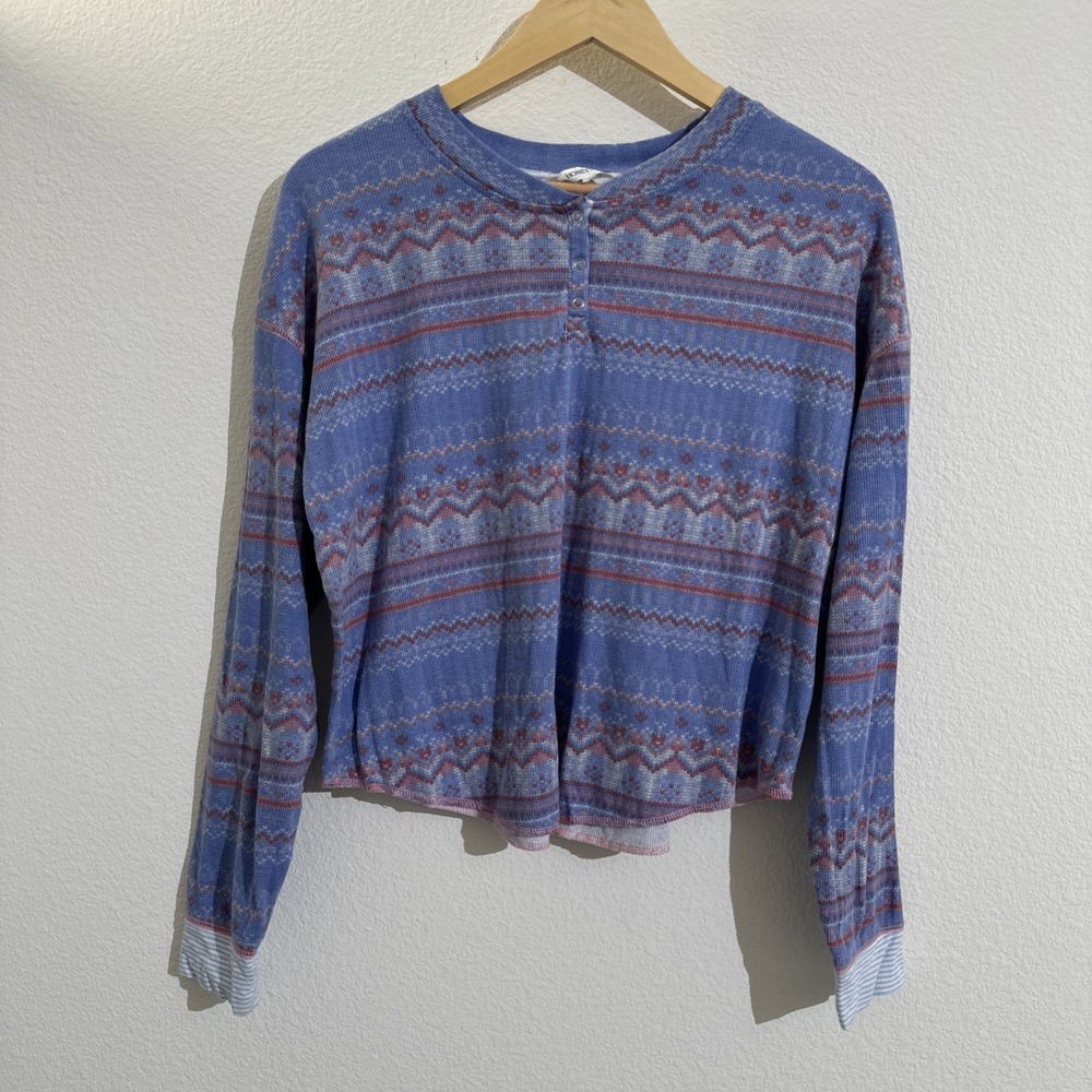 Honeydew Blue Long Sleeve Cropped Button Top Shirt Women
